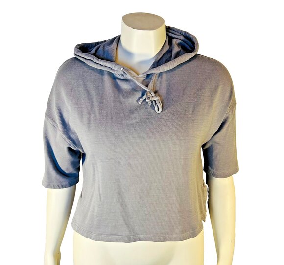 Fabletics Hooded Sweatshirt Womens S Grey Hoodie Ribbed Heavy Weight Half Slv - Picture 2 of 10